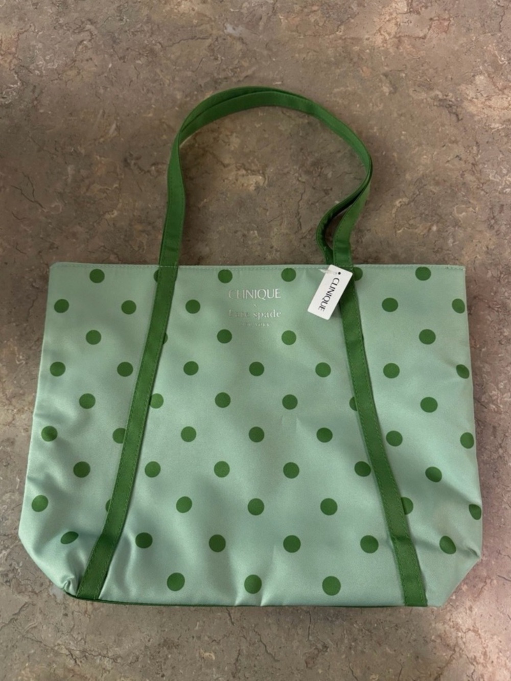 NWOT Clinique x Kate Spade Green Polka Dot Tote Bag